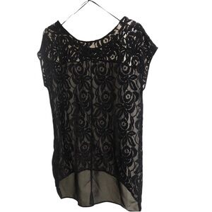 ZARA Basic T-Shirt Special Garments BLACK Floral LACE Top Size MEDIUM